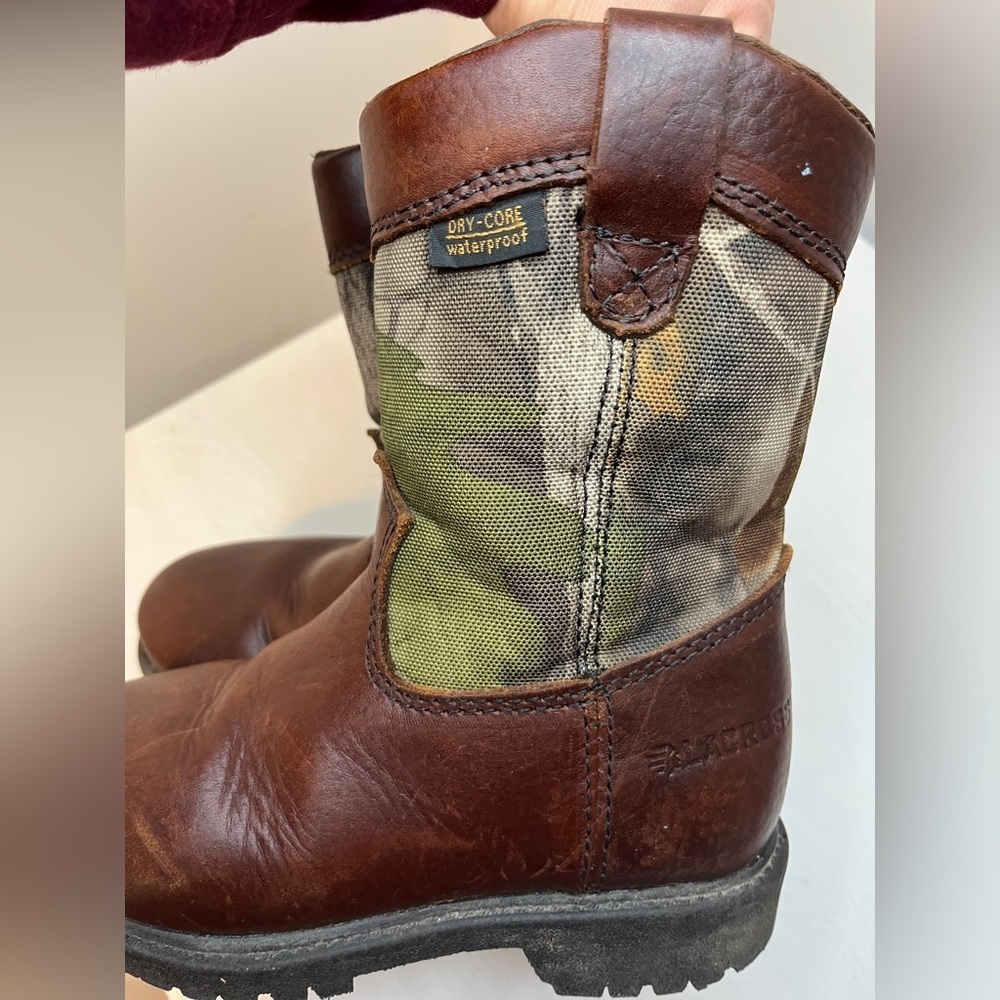 LaCrosse Wellington Youth Sz 13 Waterproof Leather CAMO Pull on Cowboy Boot - Picture 3 of 9